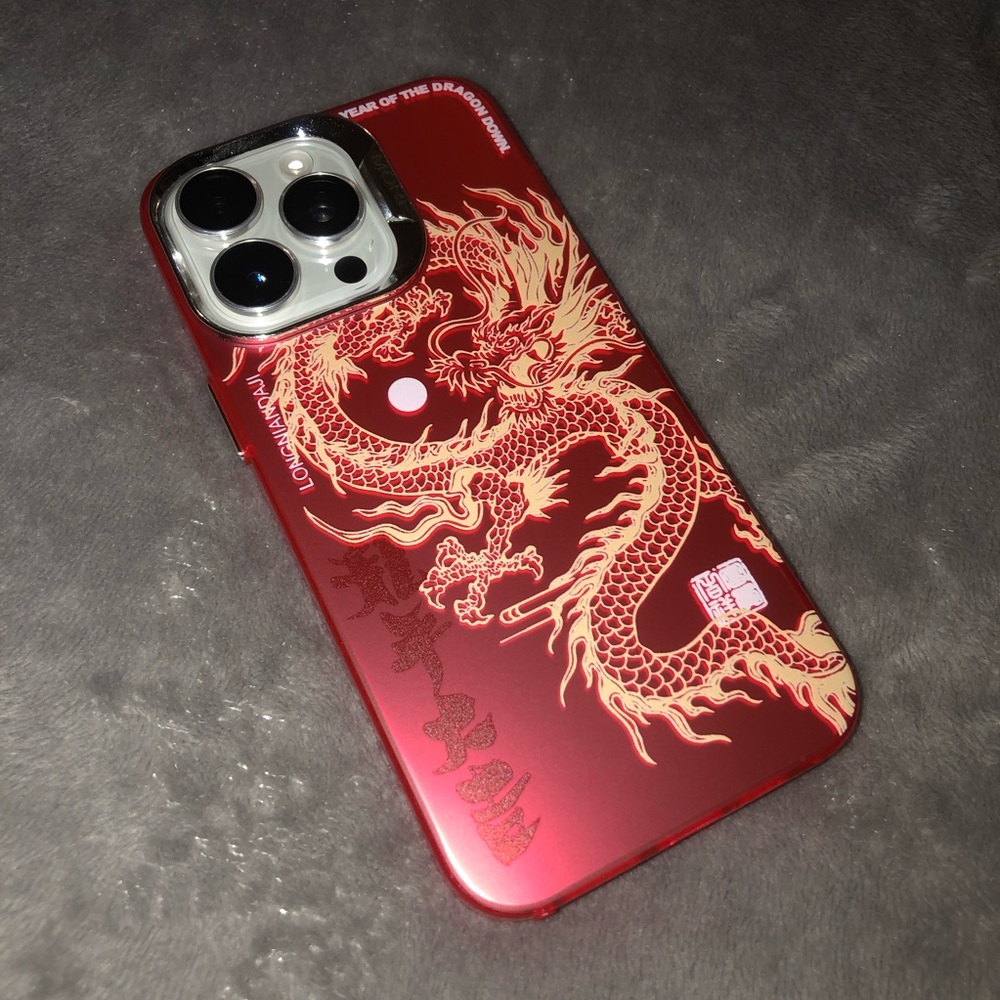 Red/ beige Chinese Dragon Laser Shockproof IPhone 15 Pro Max case